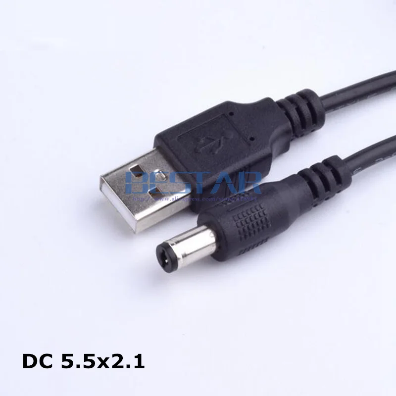 Black DC Power Adapter USB Convert na DC 5.5*2.1 / 5,5*2,1 mm 5,5 mm x 2,1 mm 5,5 mm / 2,1 mm konektor nabíjací kábel 1 m 3 stôp