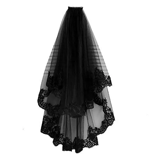 Black Lace Veil Creative Cathedral Svadba Halloween závoj s hrebeňom