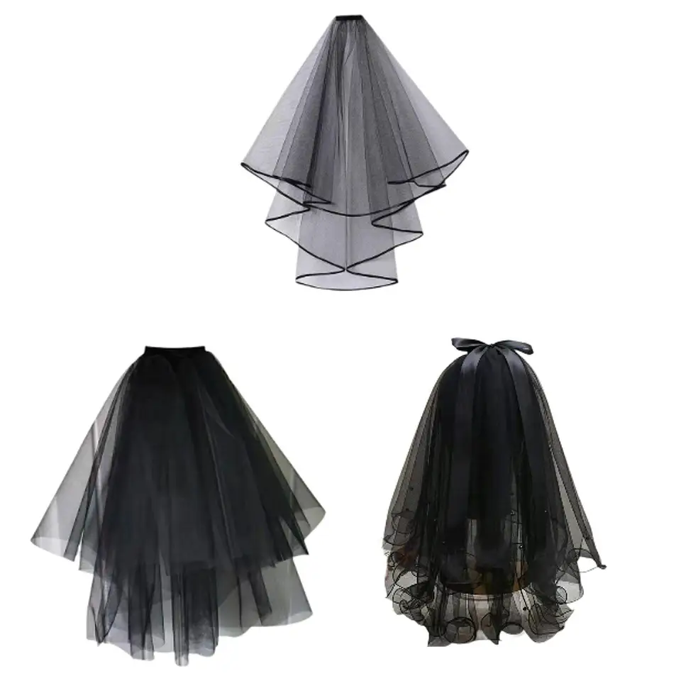 Black Lace Veil Trendy Svadobný závoj pre družičku