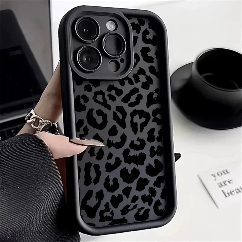 Black Leopard Print Pattern Silikone Pase pre iPhone 11 12 13 14 15 16 Promax XR 7 8 Plus SE 2022