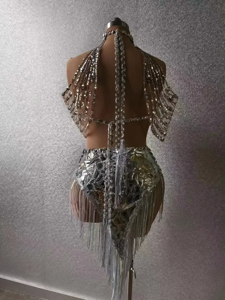 Black Night Out Stage Wear Drag Queen outfit 2024 iskrivé Shinning Fliters Bodysuit Women Dancer Gogo DJ Nightclub Party Tassel