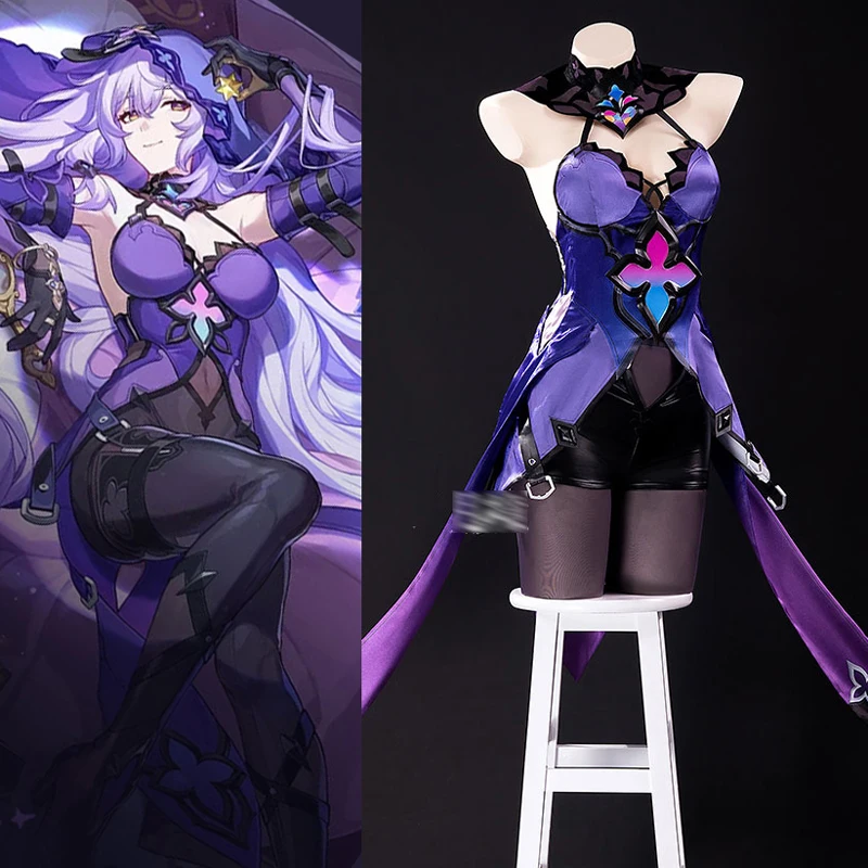 Black Swan Cosplay kostým Honkai Star Rail Sexy Purple Halter Dress Women Black Stocking Pants Cosplay C