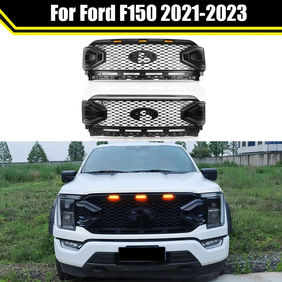 Black Widow Style pre Ford F150 2021 2022 2023 pretekárske mriežky predného nárazníka s hornou sieťovou mriežkou s mriežkou LED svetla