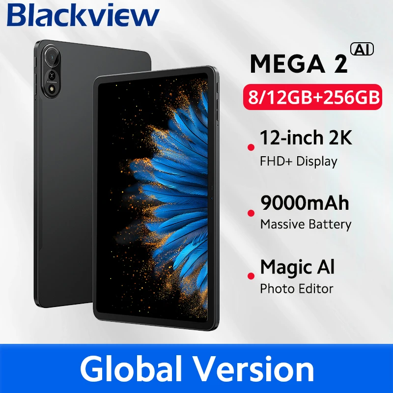 BlackView Mega 2 tablety 12 palcov 2K Displej Android 15 WideVine L1 36 GB (12+24) 256 GB 16MP AI PAD PAD PAD PC 9000MAH