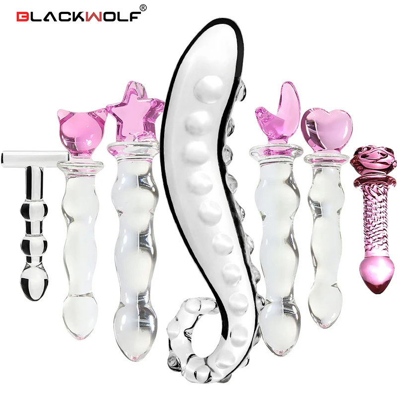 Blackwolf Crystal Glass Dildos Realistické dildo penis sklenené korálky g-spot análny zadok erotické pohlavné hračky pre ženy dospelých