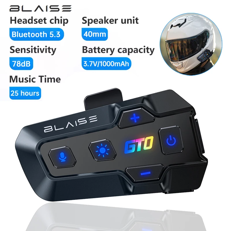 Blaise GT0 Motocyklová prilba náhlavná súprava Stereo Bluetooth Hands Free Call IPX6 nepremokavý 1000 mAh s RGB Ambient Light