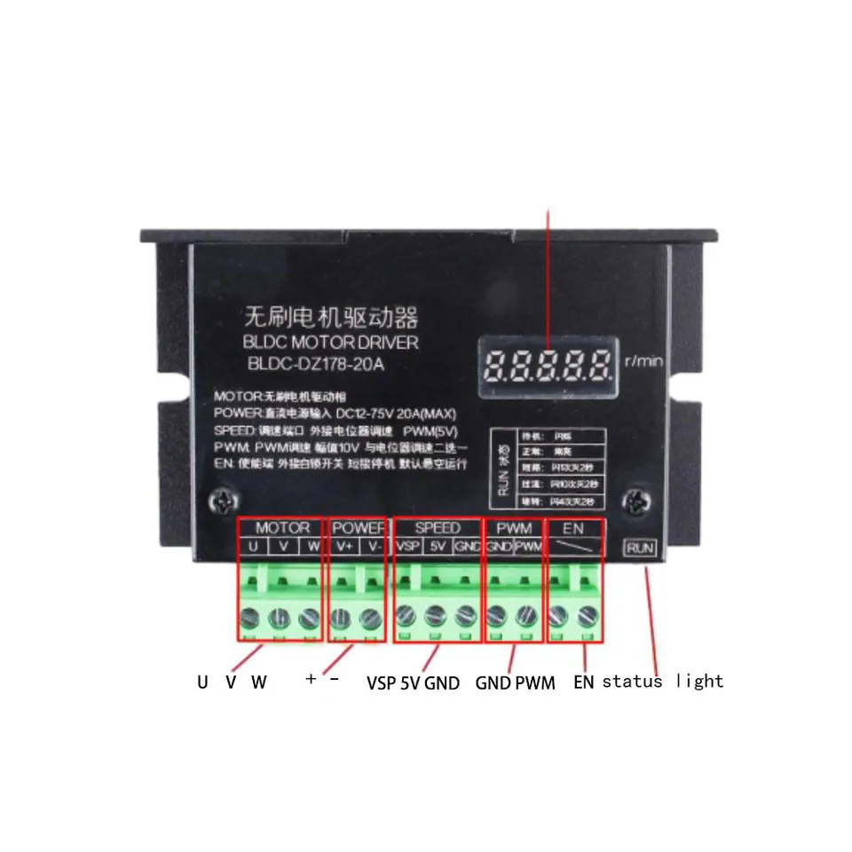 BLDC 3 fázové kefy bez haly Motor Dopalka 12-75V 20A 1500W Motor Control Board Guvernér PWM s revolučným meračom