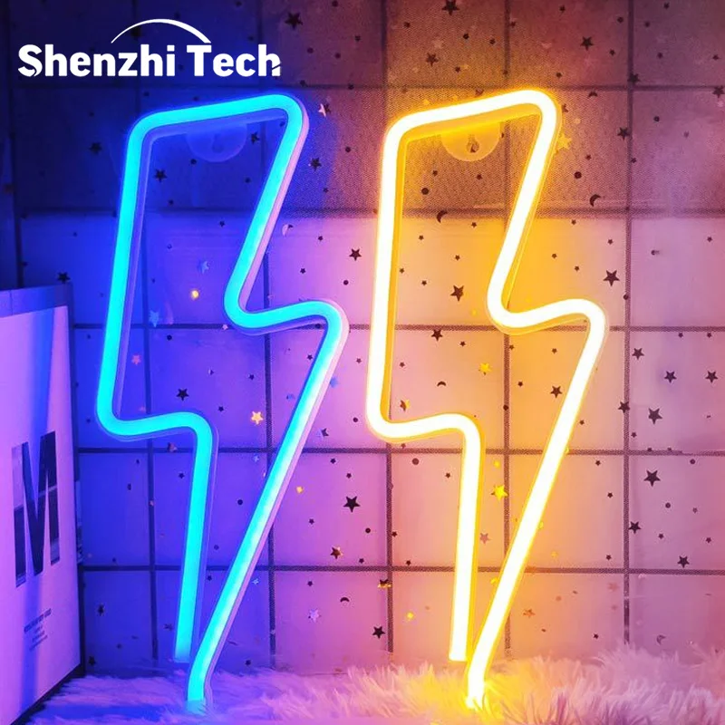 Bleskové neónové značky, LED Neon Wall Decor Light, dekoratívne svetlá, osvetlenie poháňané batériou, výzdoba izby pre spálne, živé Roo