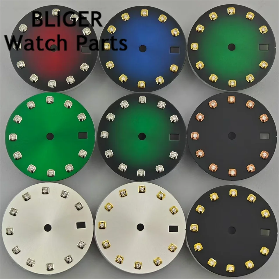 Bliger 29 mm hodinky vytáčanie biela čierna zelená modrá červená červená červená červená červená strieborná zlato Zlato Gold Diamond Index Fit NH35 NH36 Pohyb