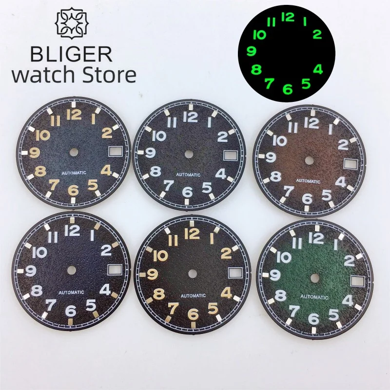 Bliger 29 mm vytáčanie čiernej zelenej modrej hnedej farby C3 Zelené svetelné svetlo pre pohyby NH34 NH35 NH36
