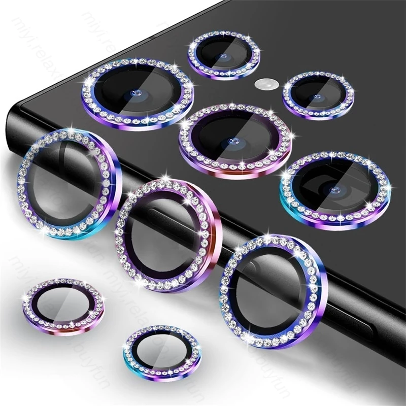 Bling 3D Diamond Metal Camera Protector pre Ochrancu Samsung S24 Plus S23 S22 Ultra S 23 5G Zliatina Zliatina HD HD Temperované sklo Chráni čiapka