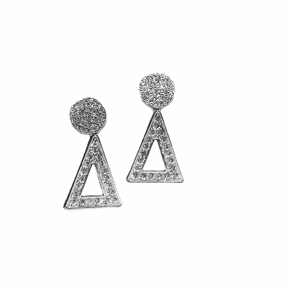 Bling biely diamant grécky drahý trojuholník delta spolužiak Stud náušnice šperky pre dámu