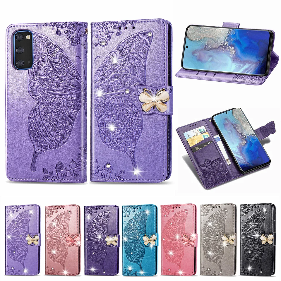 Bling Butterfly Leather Flip Cover pre Samsung Galaxy S21 S20 S10 plus note20 Ultra A12 A21S A42 A50 S8 S9 Glitter Case Case