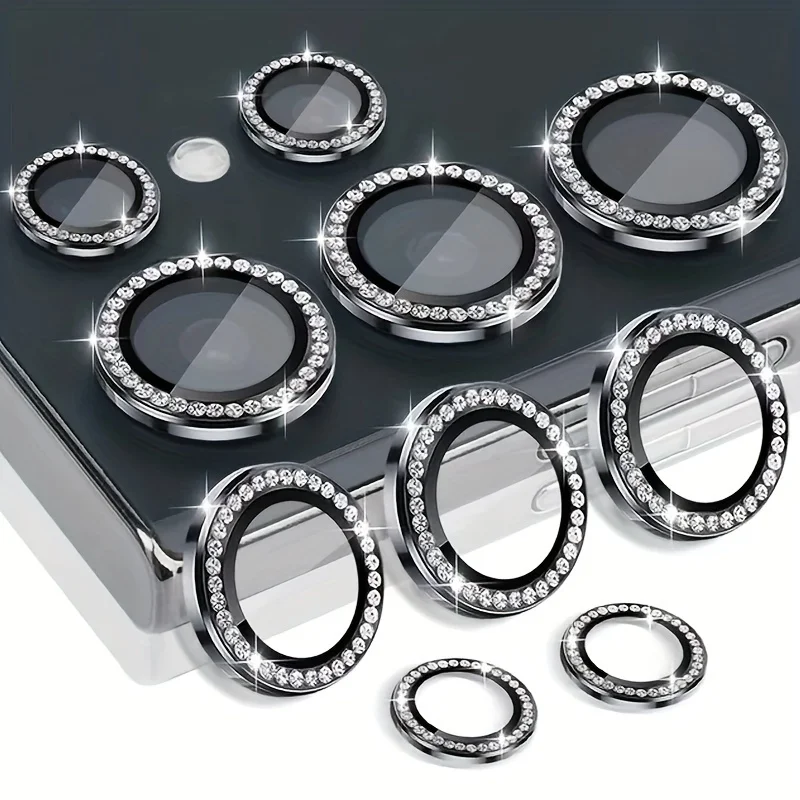 Bling Diamond Glass Camera Objektív ochrana pre puzdro pre Samsung Galaxy S24 Ultra S23 S22 Fe Plus Ultra Lans Ring Locator Ring Cap