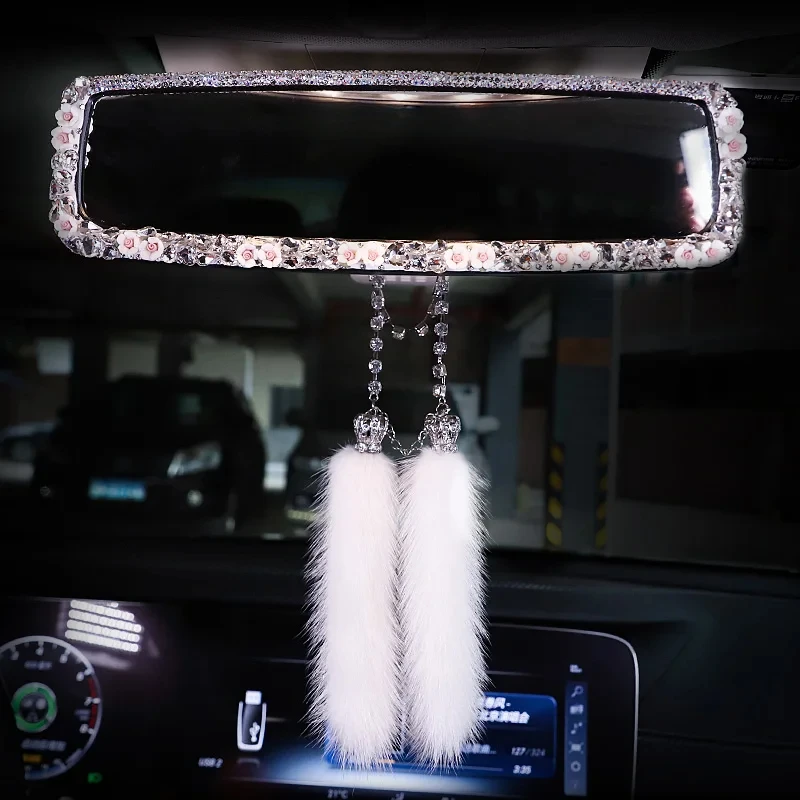 Bling kamienok na zadné zrkadlo automobilu s kvetmi dekor krištáľový diamant spätné zrkadlo pokrýva automatické blingové doplnky pre ženy
