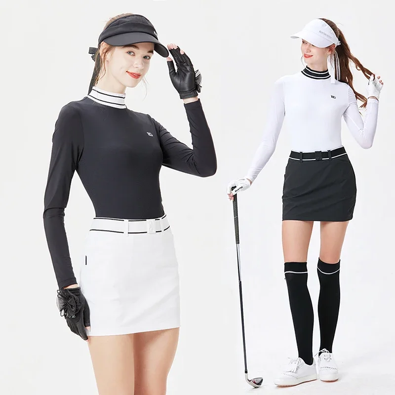 Blktee Lady Ice Hudba s dlhým rukávom Golf Tops Dámske stojace goliere letné košele s vysokým pásom ceruzky sukne športový golfový oblek