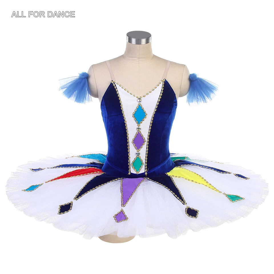 BLL591 Blue Velvet Bodice Harlequin Pattern predprofesionálny baletný tanec Tutu Pancake Tutus pre dievčatá a ženy skladané tutu