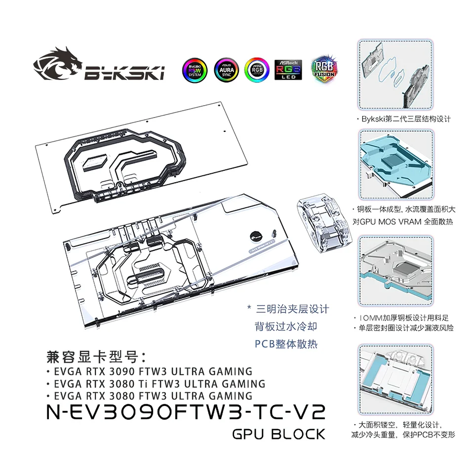 Blok GPU Blok GPU pre Dual Side Liquid pre EVGA RTX 3090 3080 FTW3 N-EV3090FTW3-TC-V2