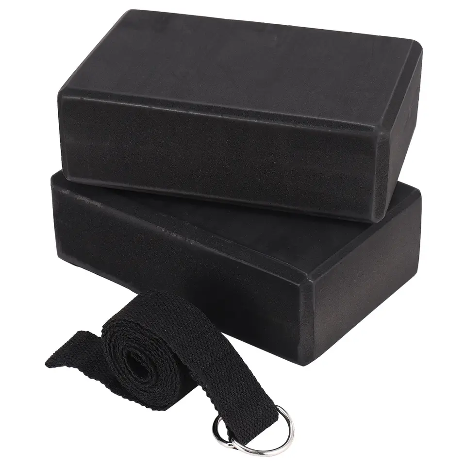 Blok jogy a jogový remienok Set Eva Foam Soft Non-Slip Yoga Blocks Universal Pilates Stretching and Toning Cvičenia čierne