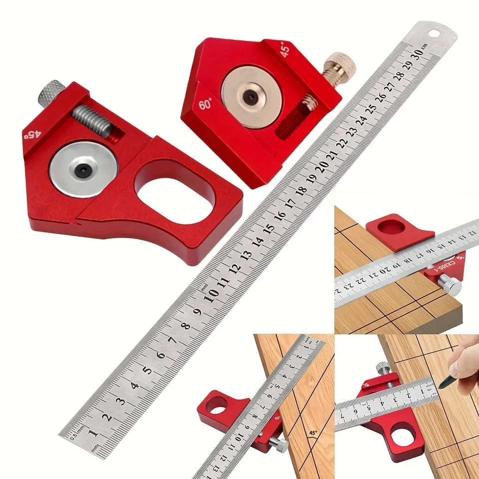 Blok polohovania oceľového pravítka 45/60/90 stupňa uhla Scriber Line Značenie meracieho dreva Woodworking Square Scribre pre vládca lokalizátora