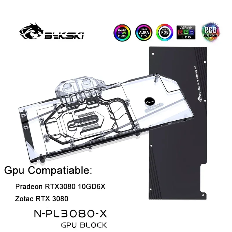 Blok vodného bloku GPU pre Pradeon RTX3080 10GD6X /ZOTAC RTX 3080 Grafický kartón, VGA Liquid Cooler 12V 5V N-PL3080-X