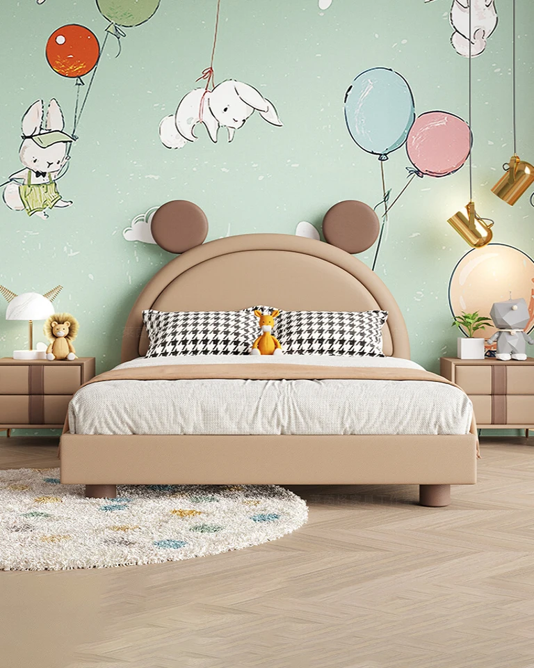 Blokovanie farieb detská posteľ karikatúra Kreačný Mickey v tvare Mickey Mouse Bed Minimalistická moderná kožená posteľ Single Osoba Storag