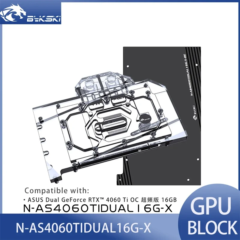 BLOKSKI GPU WATER BLOCK POUŽITIE NA ASUS DUAL GEFORCE RTX 4060TI OC 16GB COLING CON COLING / FULL CREAD / RADIÁTOR N-AS4060TIDUAL16G-X