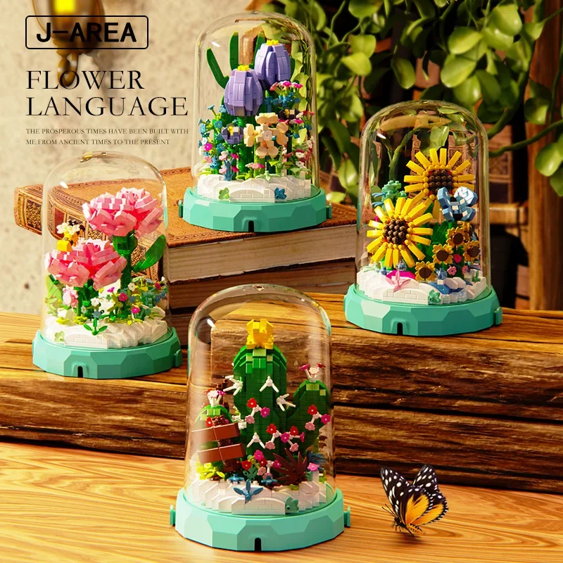 Bloky večného kvetu Bulding Blocks Slnečnica Rose Jigsaw Puzzle Kombinácia kvety hračky pre deti narodeniny darček romantická dekorácia