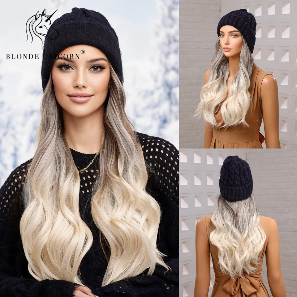 Blondínka jednorožca čiapky s čiapkou s vlasmi ombre hnedá blondínka Color Connect Syntetické vlasy Ženy Denná večierok Vysoká teplota