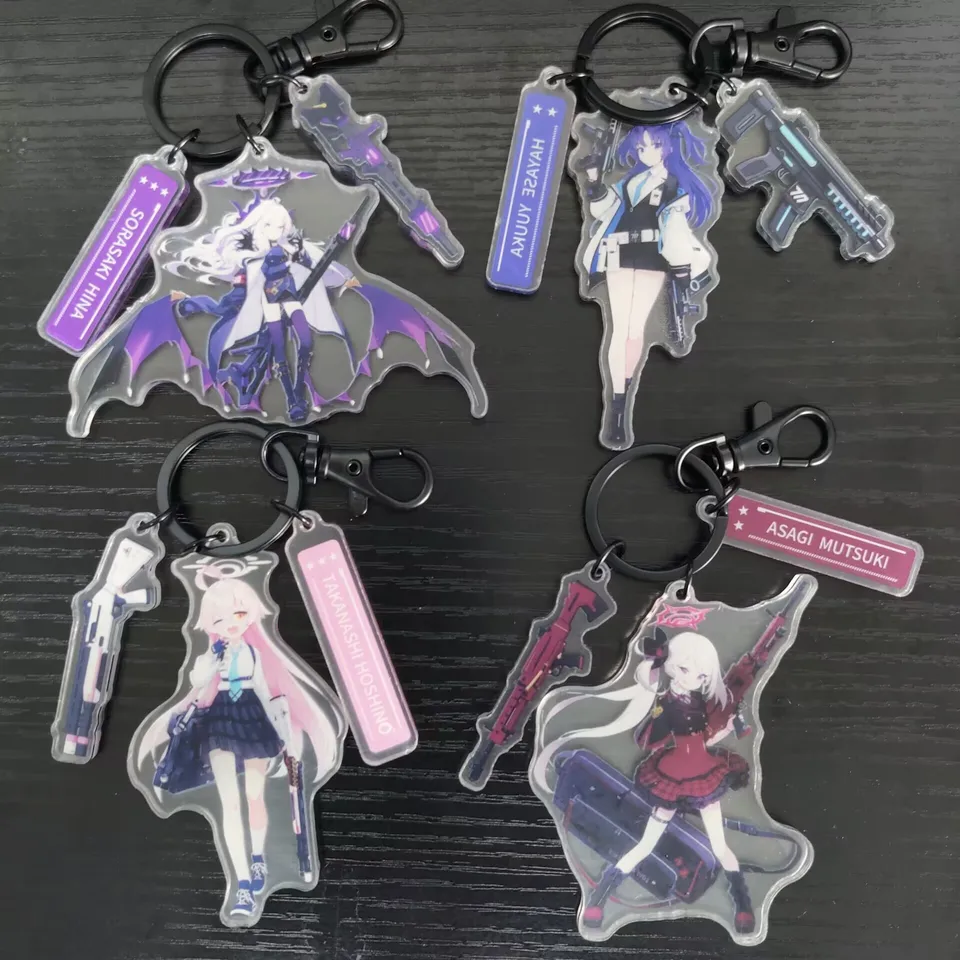 Blue Archív anime figúrky Sunaōkami shiroko Takanashi Hoshino akrylové kľúče Keychain Kuromi Serika postava Keyring Fanúšikovia Vianoce darček