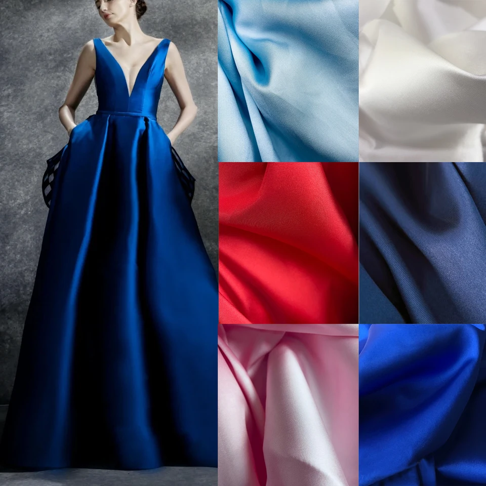 Blue Black Luxury Stiff Mikado Satin tkanina od merača, svadobné šaty na šaty, kep