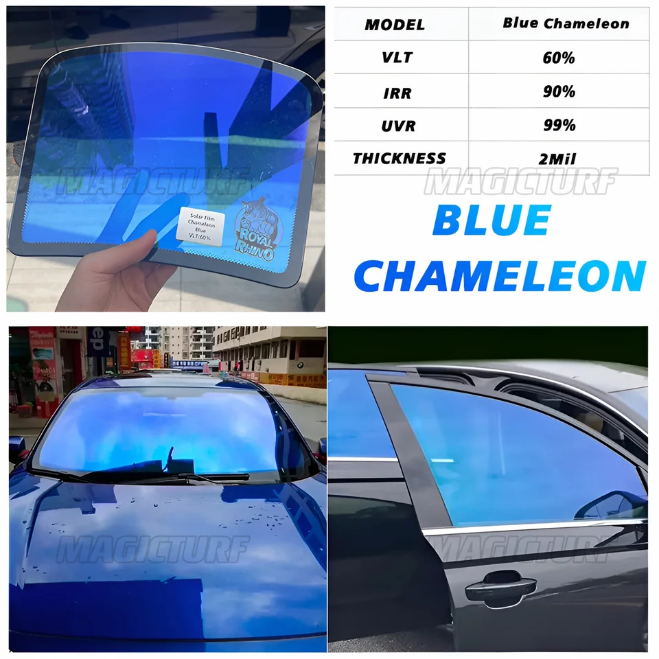 Blue Chameleon VLT 60% automobilový odtieň Solar Solar Protection Film Anti UV 99% dekoratívne ochranné fólie pre okná automobilov