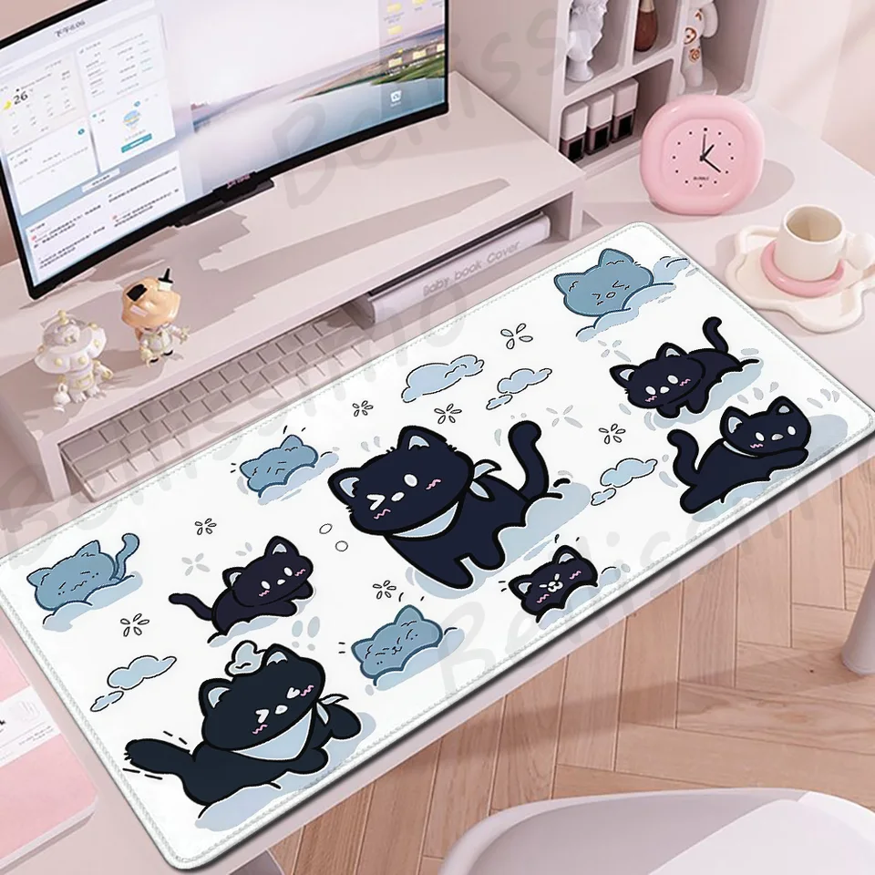Blue Cloud Mouse Pad Cute Black Cat MousePad Keyboard Rozšírená podložka Veľká gamer myš Mouse rohože e-športy stolové podložky herné príslušenstvo