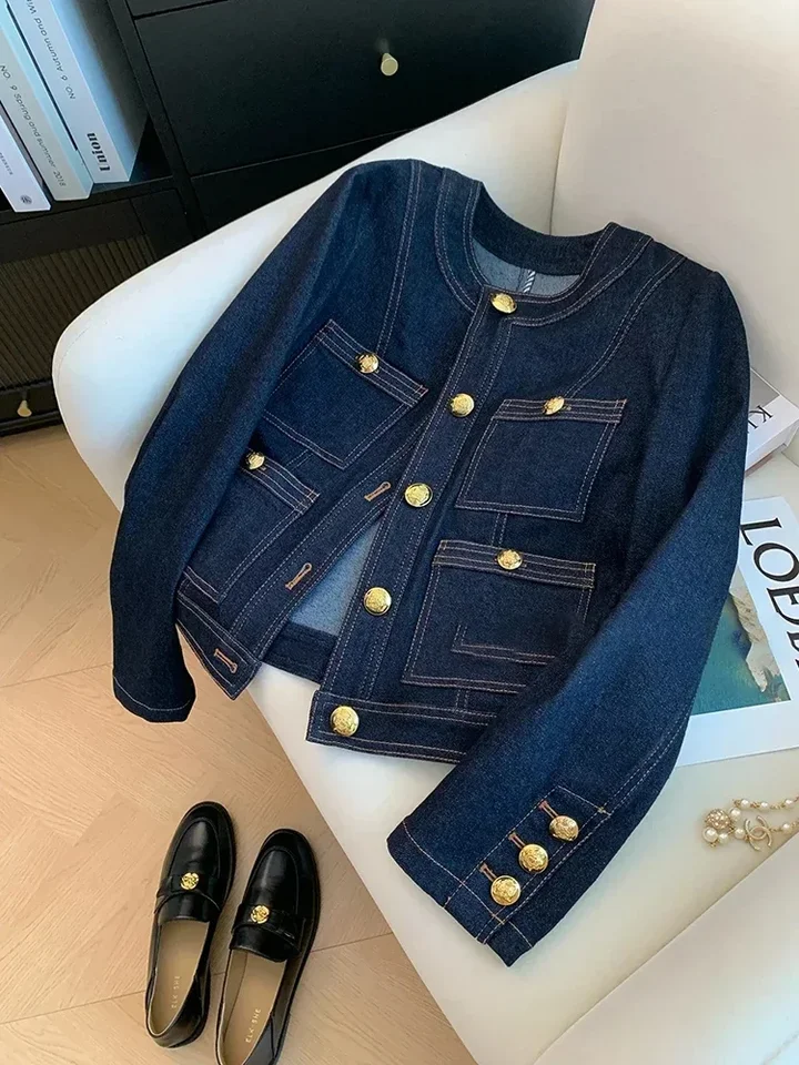 Blue Denim Top Women Autumn Classic Style Short Coat