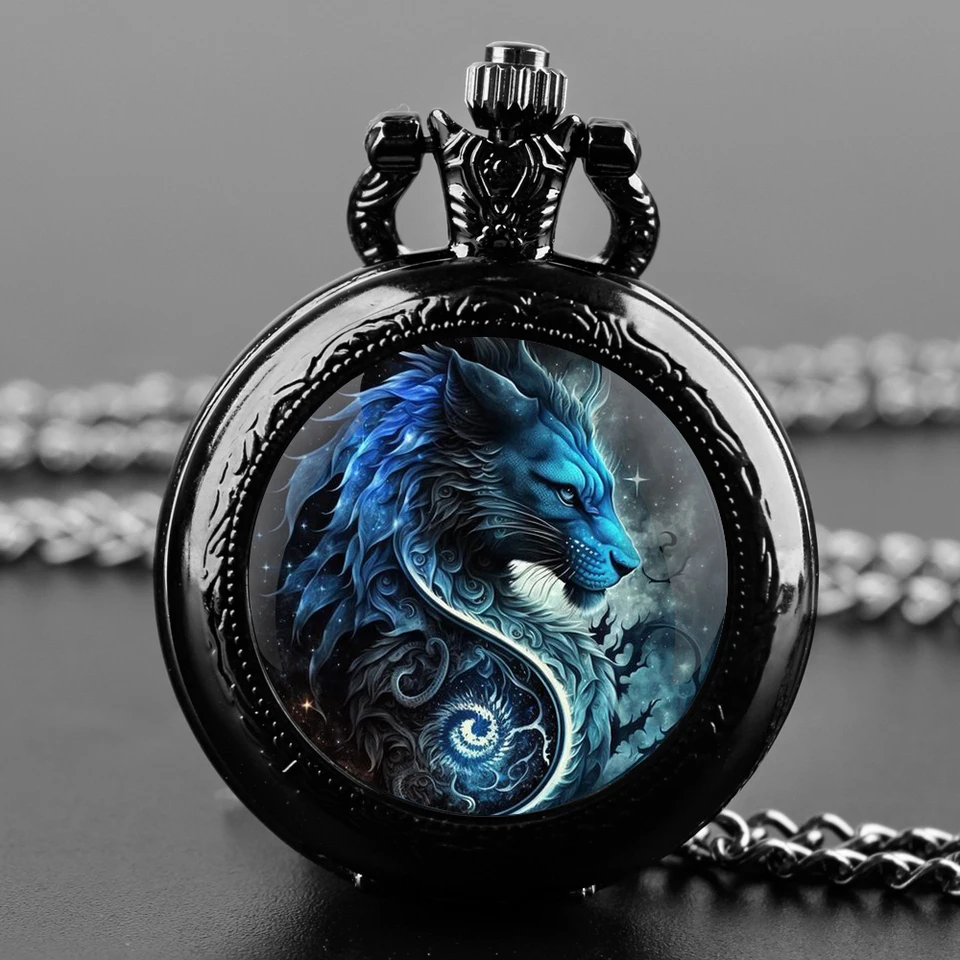 Blue Dragon Design Glass Dome Quartz Pocket Watch s odolnou reťazou arabského číselníka pre mužov a ženy Kreatívne darčeky