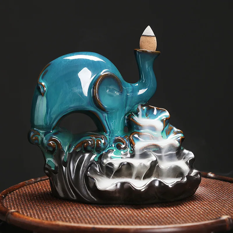 Blue Elephant Ceramic Backflow Kadidr Cenzer Domov Ozdob