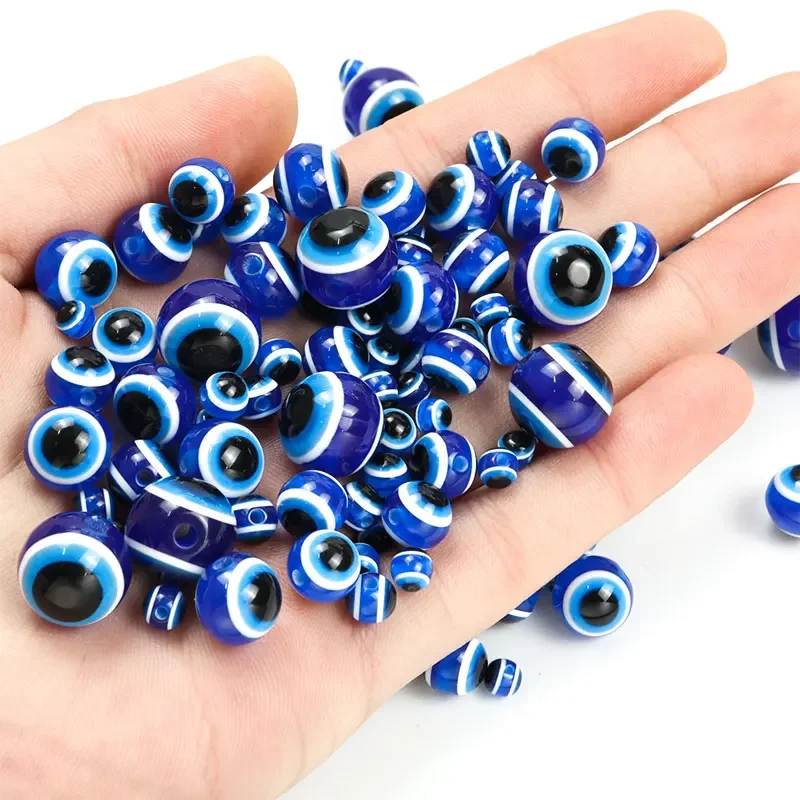 Blue Evok Eye Resin Round Spacer Práľové korálky pre náramky turecké oči Amulet Loose Loads pre šperky výroby DIY náramky