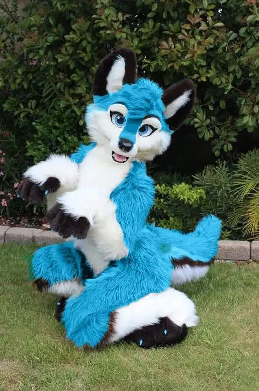 Blue Fox Dog Husky Wolf Fursuit Cosplay maskot kostým karikatúry Halloween outfit Fancy Dress Propagačný
