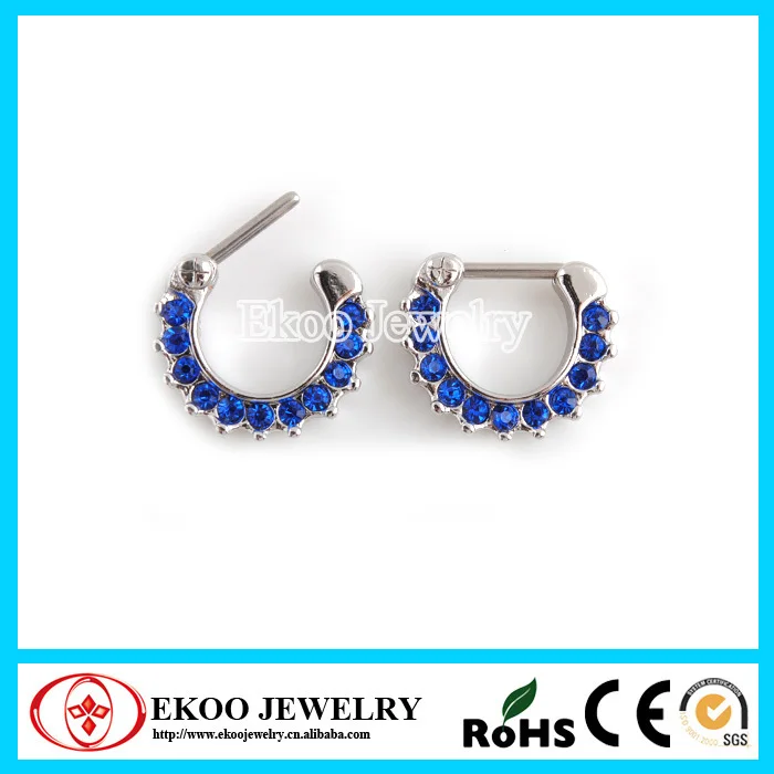 Blue Gemmed Septum Clicker nos piercing šperky zdarma bezplatná 14G veľa 10ks