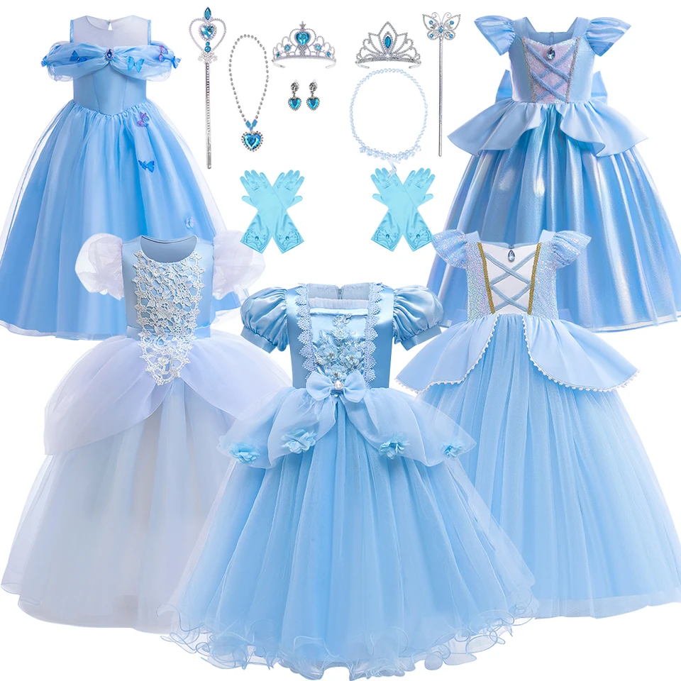 Blue Girl Princess Series Cosplay šaty Popoluška večerné šaty deti Karneval narodeninové oslavy kostým a doplnky