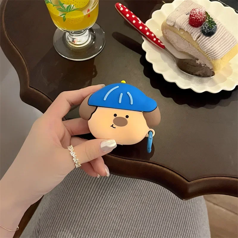 Blue Hat Cartoon Dog puzdro pre AirPods 4 AirPod 1 2 3 Pro Pro2 Bluetooth Suars nabíjacie krabičky Ochranné puzdro slúchadla