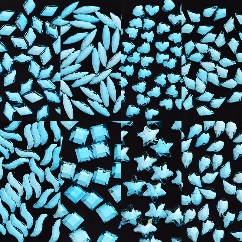 Blue Lake Mix Veľkosť krištáľové Aurora kamienky nechty na nechty Drop Rhombus Arrow Flatback Stones 3D drahokamy pre dizajn nechtov