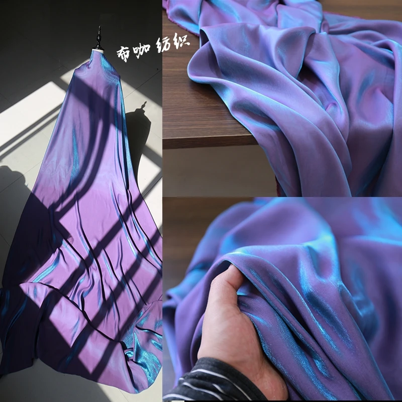 Blue Light Purple Gradient Hodvábka saténová tkanina lesklé hanfu zahalená košeľa sukňa svadobné šaty dizajnér pre kutil