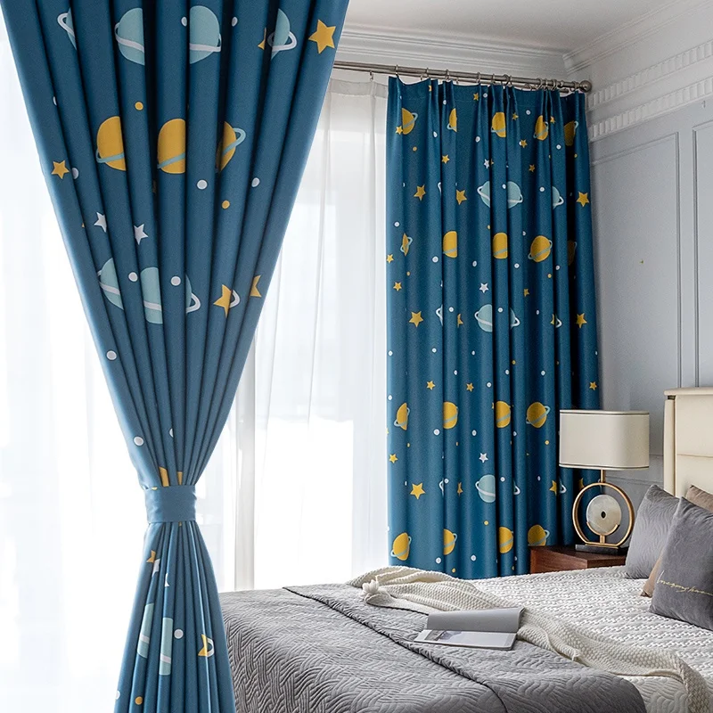 Blue Planet Print Curtains for Children Room Kids Boys Sons Sons materská škola moderné jednoduché francúzske okenné závesy WP355C