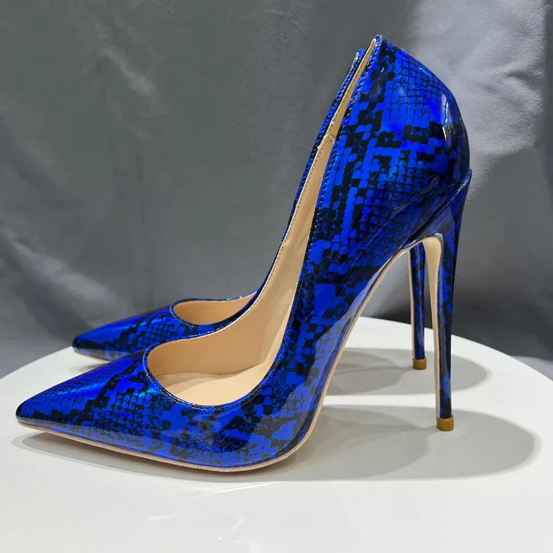 Blue Snakeskin So Nice Kate Shoes Super High podpätky Značka dizajn špicatý saros veľkú veľkosť 43 44 45 topánok Ženy