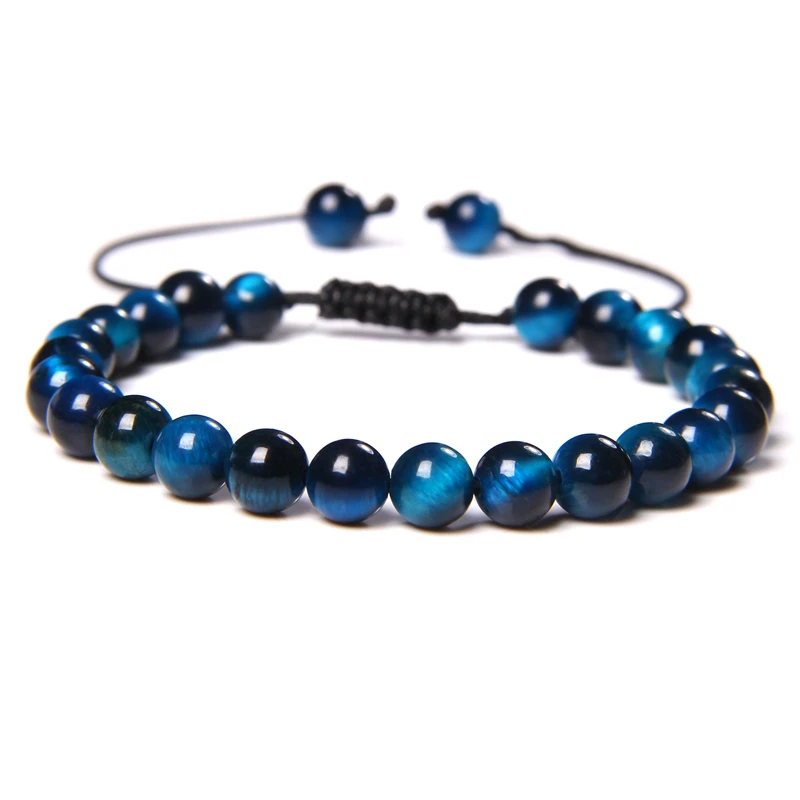 Blue Tiger Eye 6mm korálky Pletený náramok Prírodný kameň Buddha náramky pre ženy mužom