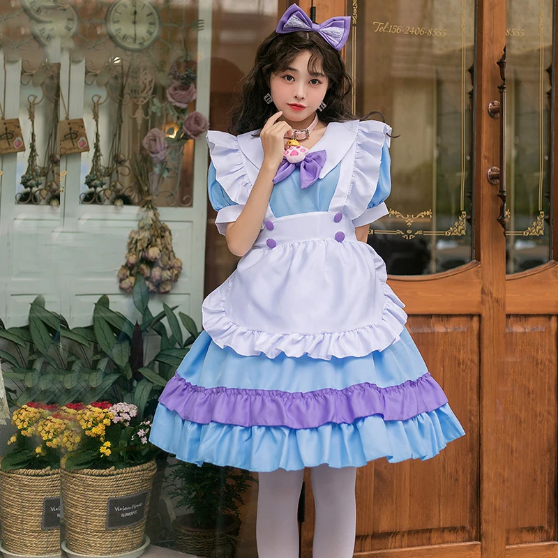 Blue Women Maid outfit anime dlhé šaty čierne a biele zástera šaty lolita šaty Men Cafe kostým kostým Cosplay kostým