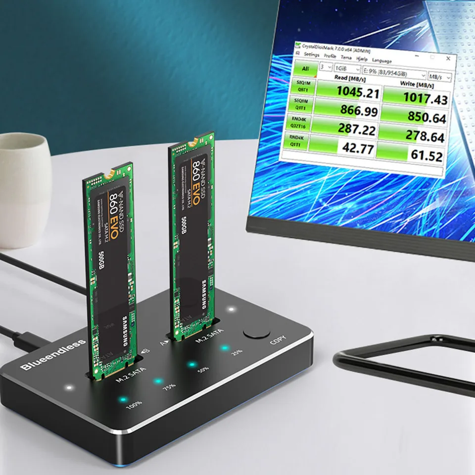 Blueendless USB 3.1 M.2 SATA NVME Dual-Bay SSD CONSD DOCK STATION OFFLINE CLONE M.2