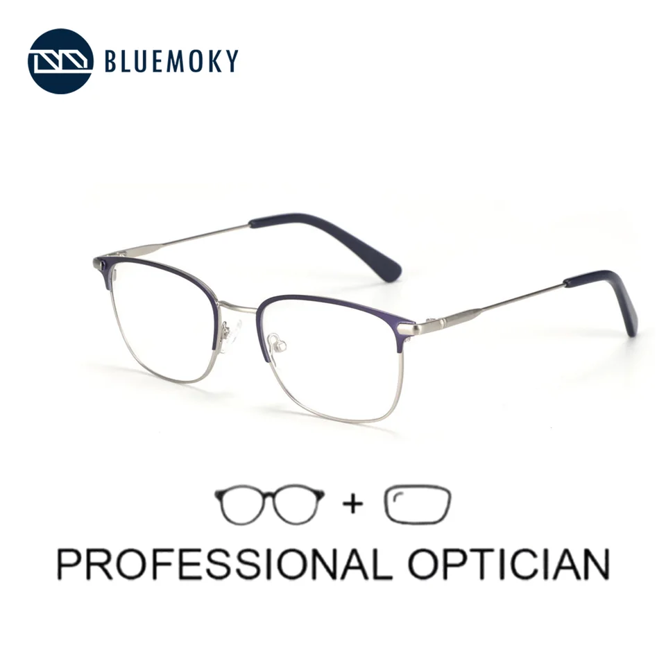 Bluemoky módne kovové predpisové okuliare Men štvorcové progresívne optické okuliare Myopia hyperopia anti-modrá ľahké okuliare