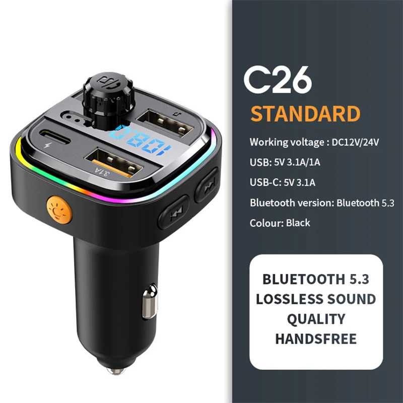 Bluetooth 5.0 FM vysielač pre auto rádio s duálnymi mikrofónmi pre bezdrôtové ruky bezplatný telefónny hovor MP3 prehrávač Podpora rýchle nabíjanie